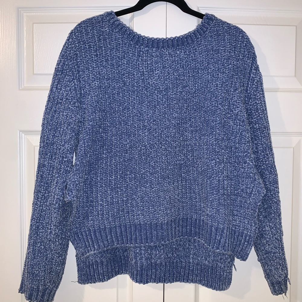 Neely Blue velvety knit sweater with cutout detailing